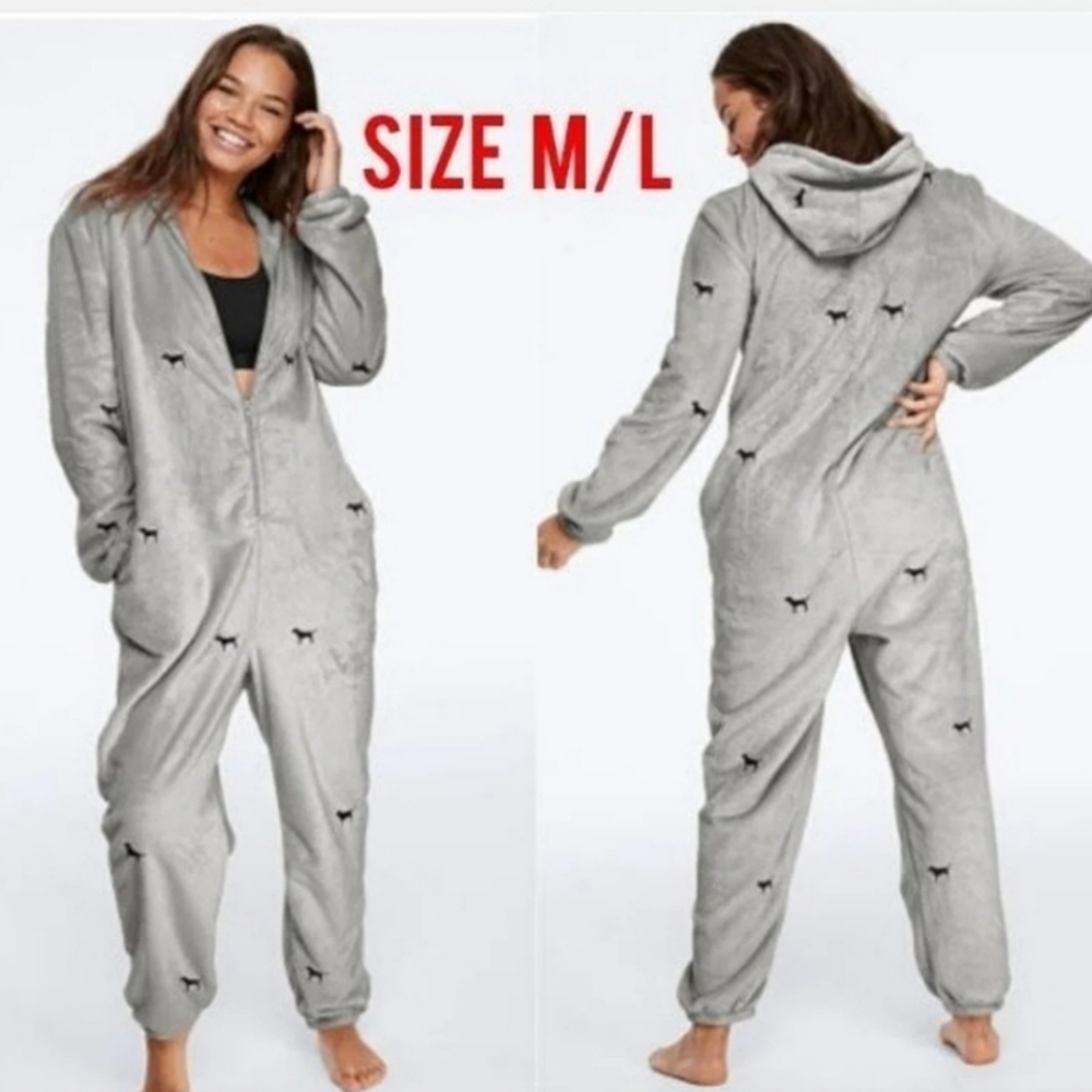 VS Pink Teddy Sleep One Piece Onesie Hoodie